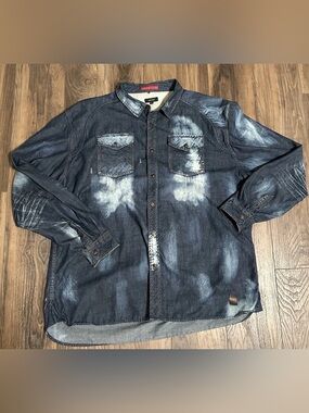 AKOO Men’s Distressed Long Sleeve Button Down Denim Shirt 4xl Big Tall
